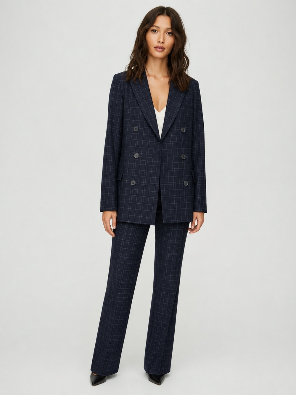 Aritzia Babaton Samuel Double Double Breasted Jacket Windowpane Plaid Blue Size
